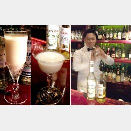 左から、トロピカルな雰囲気の「雅」と食後酒「雪化粧」のカクテル（バーテンダー森崎氏）／（Ｃ）日刊ゲンダイ