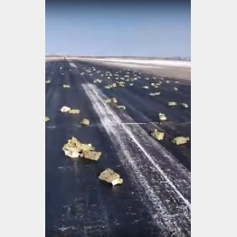 滑走路にまき散らかされた金やプラチナの延べ棒（ザ・サイベリアン・タイムズ紙のユーチューブから）