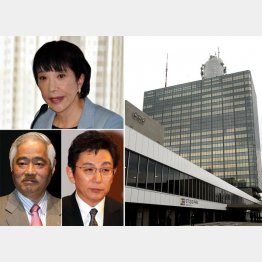 当時、高市総務相（左上）が幹部を呼びつけ、岸井成格氏と古舘伊知郎氏（左下）は軒並み降板させられた／（Ｃ）日刊ゲンダイ