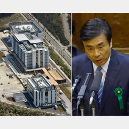 今春開学した獣医学部と柳瀬唯夫氏（右）／（Ｃ）共同通信社