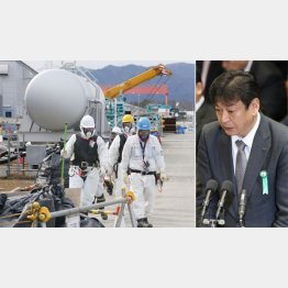 廃炉作業には国から多額の交付金（右は東電小早川社長）／（Ｃ）共同通信社