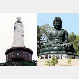 淡路島世界平和大観音は２００６年閉館後、廃虚に（右は、東京鹿野大仏）（Ｃ）日刊ゲンダイ