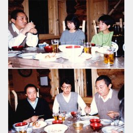 塾生と食卓を囲む倉本氏。上段写真の中央が吉田さん、下段写真の中央が田子さん（いずれもＦ．Ｃ．Ｓ．提供＝８６年撮影）