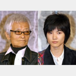 「風のガーデン」制作会見時の緒形拳と神木隆之介（Ｃ）日刊ゲンダイ