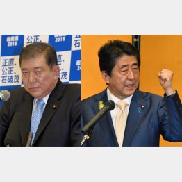 政策論争に持ち込みたい石破元幹事長と逃げる安倍首相（Ｃ）日刊ゲンダイ