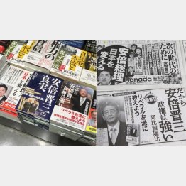 平積みされた礼賛本（左） 新聞広告も党員へのアピール（Ｃ）日刊ゲンダイ