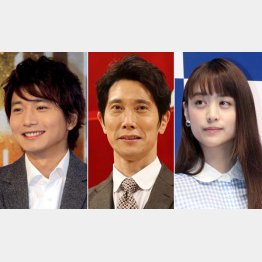 左から向井理（明大農学部）、佐々木蔵之介（神戸大農学部）、山本美月（明大農学部）／（Ｃ）日刊ゲンダイ