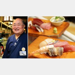 刺身盛り（右・奥）は5種で800円。握りは通常2カンずつ（左は八百坂仁さん）／（Ｃ）日刊ゲンダイ