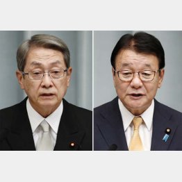 石田総務相（左）と山本防災相（Ｃ）共同通信社