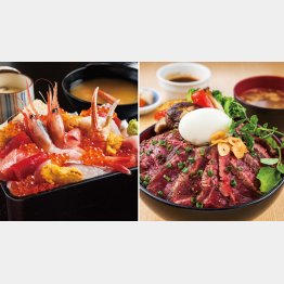 （左から）「極上贅沢海鮮重」（税込み2138円）、「新潟の旨いものを集めたこだわりのステーキ丼」（税込み1814円）／（提供写真）