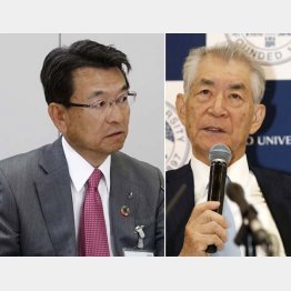 小野薬品の相良社長（左）と京大特別教授の本庶佑氏（Ｃ）共同通信社