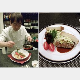 藤本シェフ（左）がほれ込んだ松波キャベツの鶏南蛮サンド（右）／（Ｃ）日刊ゲンダイ