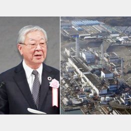 原発メーカーの会長も務める経団連の中西会長（左）と廃炉のめども立たない福島第一原発（Ｃ）共同通信社