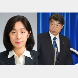 自身を含む幹部が同席していたことを隠匿していた定塚由美子官房長（右は根本厚労相）／（Ｃ）共同通信社
