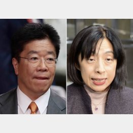 説明責任はどこにやら（右は定塚官房長）／（Ｃ）共同通信社