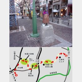 童謡「赤い靴」のモデルとなった「きみちゃん」の像（上）／（Ｃ）日刊ゲンダイ