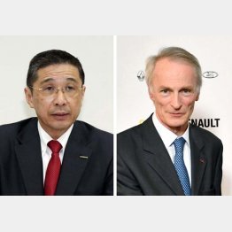 日産自動車の西川広人社長兼ＣＥＯ（左）とルノーのスナール会長（Ｃ）共同通信社