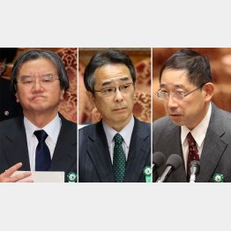カギを握る人物は次々と変わり（左から大西前統括官、中江元首相秘書官、酒光元統括官）／（Ｃ）日刊ゲンダイ
