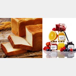 田園調布「高級パン専門店 嵜本」の「極美“ナチュラル”食パン＋３種ジャム」と手土産お薦めの“jewel jam”（右）／（提供写真）