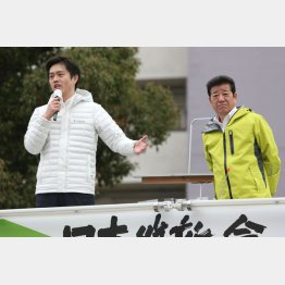 巨額の貸し付けを忘れていた？（大坂Ｗ選で街頭演説をする吉村前大阪市長と松井前府知事・右）／（Ｃ）日刊ゲンダイ