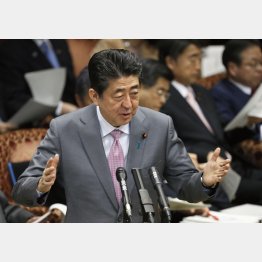 参院決算委で答弁する安倍首相（Ｃ）共同通信社