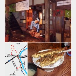 映画のまんま（上は「寅さん記念館」、下は寅さんの好物「大和家」の天丼）／（Ｃ）日刊ゲンダイ