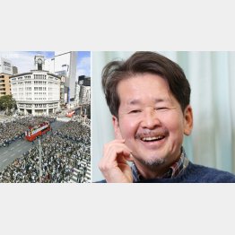 コラムニストの泉麻人氏（銀座「和光」の時計塔前を通るリオ五輪後の選手パレード＝左）（Ｃ）日刊ゲンダイ