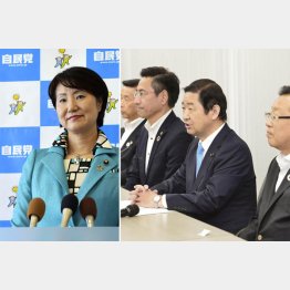維新に屈した渡嘉敷直美自民党府連会長（右は会見する公明党大阪府本部代表の佐藤茂樹衆院議員ら）／（Ｃ）共同通信社