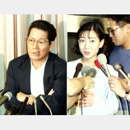 会見で不倫関係を否定した細川ふみえ（右）（Ｃ）日刊ゲンダイ