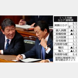 １～３月はシメシメ（右から、麻生財務相と茂木経済再生相）／（Ｃ）日刊ゲンダイ