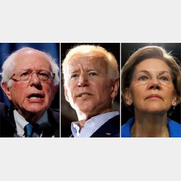 上位3人（左からサンダース、バイデン、ウォーレン）／（Ｃ）ロイター