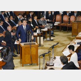 参院決算委員会で野党から厳しい追求を受ける安倍首相（Ｃ）共同通信社