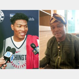 八村塁（左）と前駐日ベナン共和国大使のゾマホン氏（Ｃ）共同通信社