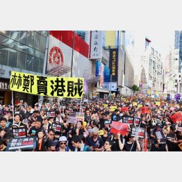 銅鑼湾 (コーゼーベイ）の街中を抗議して歩く市民（提供写真）
