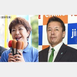 永江孝子氏（左）とらくさぶろう氏（Ｃ）共同通信社