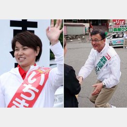 「ひとりにしない」が旗印の市來伴子候補（左、提供写真）、優勢から一転の森屋宏候補（本人のツイッターから）