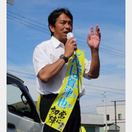 菊川市内で街宣する榛葉氏（Ｃ）日刊ゲンダイ