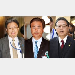 日本の産業を根こそぎ破壊（左から今井尚哉首相秘書官、柳瀬唯夫元首相秘書官、世耕経産相）／（Ｃ）日刊ゲンダイ