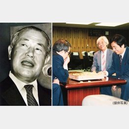 故・田中角栄元首相（右は、右から菅直人厚生相と田中秀征経企庁長官の将棋＝1994年、中央が筆者・田丸）／（Ｃ）日刊ゲンダイ