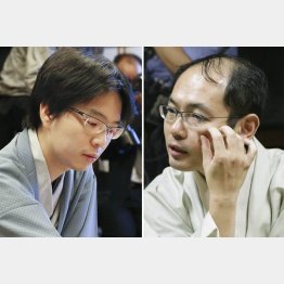 豊島将之王位（左）と木村一基九段（Ｃ）共同通信社
