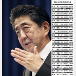内閣改造後の会見での安倍首相（Ｃ）共同通信社