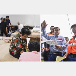 被災者の疲労はピーク（左）、赤羽国交相は「無電柱化」に言及したが…／（Ｃ）共同通信社