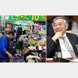 庶民は消費増税とダブルパンチ。物価アップは望むところ（日銀の黒田総裁＝右）／（Ｃ）日刊ゲンダイ