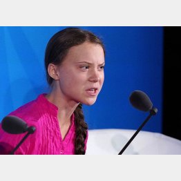 国連の「気候行動サミット」で話すグレタ・トゥーンベリさん（Ｃ）ロイター