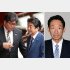 安倍首相と萩生田文科相（左）、右は上野宏史前厚労政務官（Ｃ）共同通信社