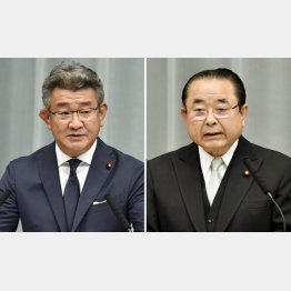 武田良太国家公安委員長（左）と田中和徳復興相（Ｃ）共同通信社