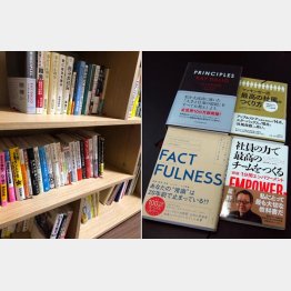 勉強部屋の本棚（左）と最近読んで印象に残った本（Ｃ）日刊ゲンダイ