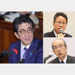 だまされてはいけない（左から時計回りに、安倍首相、関電の岩根社長、小林敬弁護士）／（Ｃ）日刊ゲンダイ