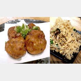 アオリイカのさつま揚げ（左）ともやし炒め（Ｃ）日刊ゲンダイ