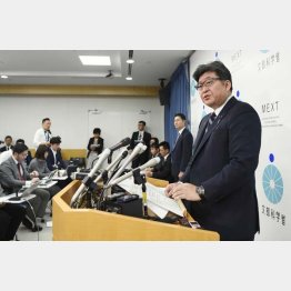 英語民間検定試験の導入延期について会見する萩生田文科相（Ｃ）共同通信社